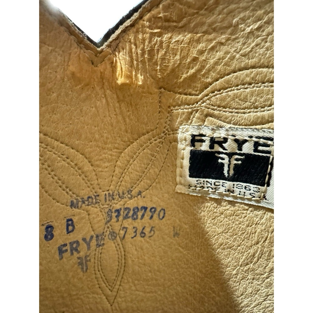 Vtg Frye 70's Campus Leather Stacked Heel Riding Boots Womens 8 Cognac Brown USA - Picture 9 of 12